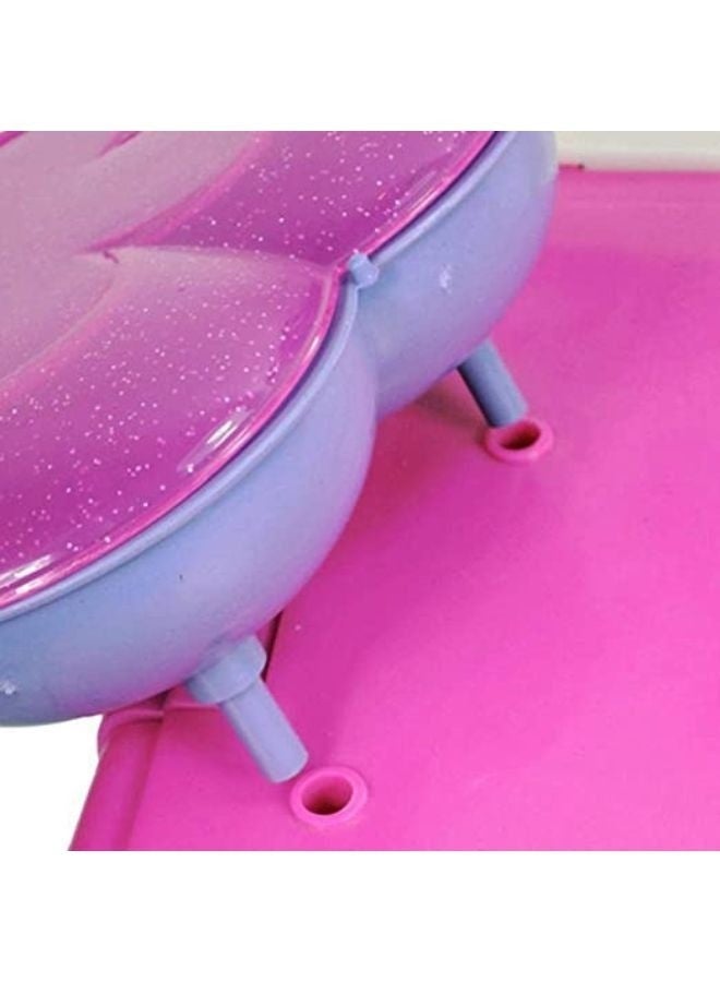 Toy Vanity Table Makeup Dressing Table Toy Playset, Pretend Play Makeup FUN DAY Kit Toy Vanity with Mirror Lipstick Hair Dryer Jewelry and Chair for Kids Girls  - Image 4