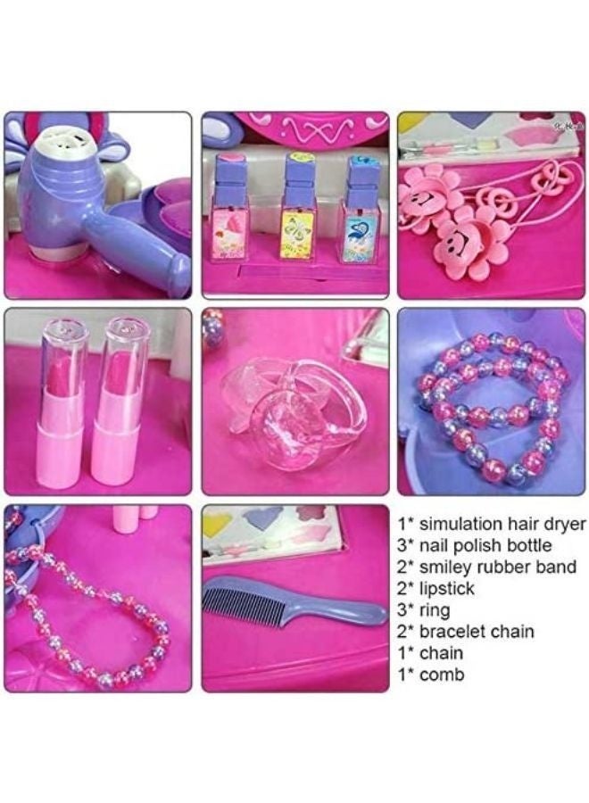 Toy Vanity Table Makeup Dressing Table Toy Playset, Pretend Play Makeup FUN DAY Kit Toy Vanity with Mirror Lipstick Hair Dryer Jewelry and Chair for Kids Girls  - Image 3