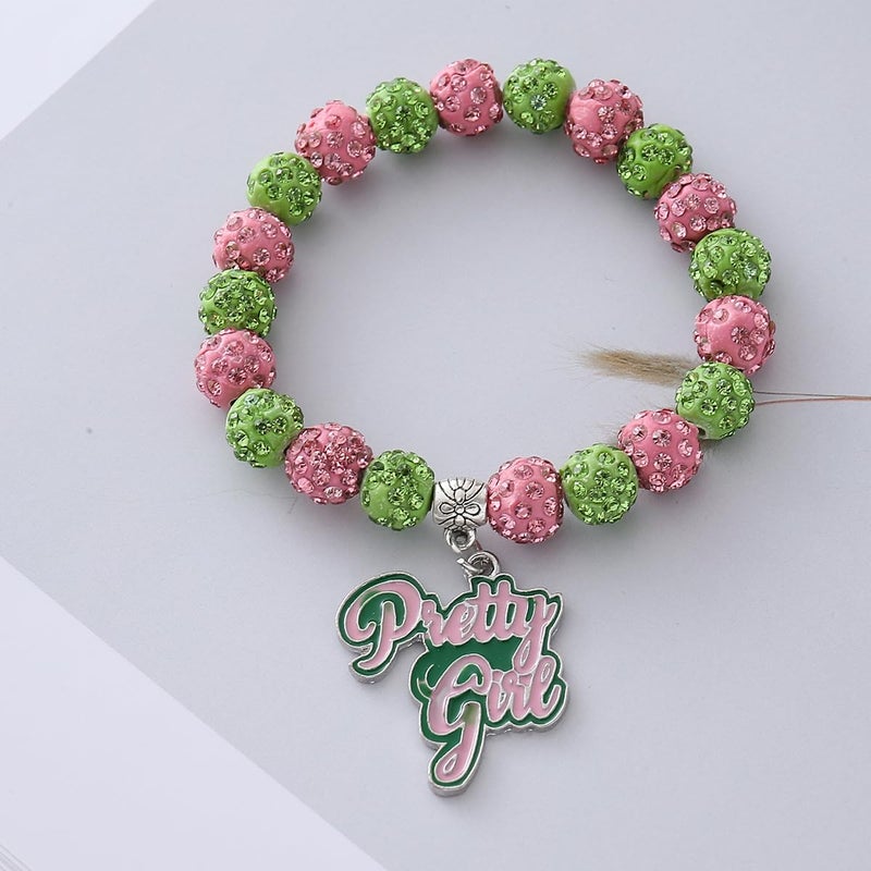 HUSURU Graduation Sorority Gift for Women Greek Sorority Paraphernalia Bracelet Pretty Alpha Charm Bracelet Pink and Green Jewelry Sisterhood Gift - Image 4