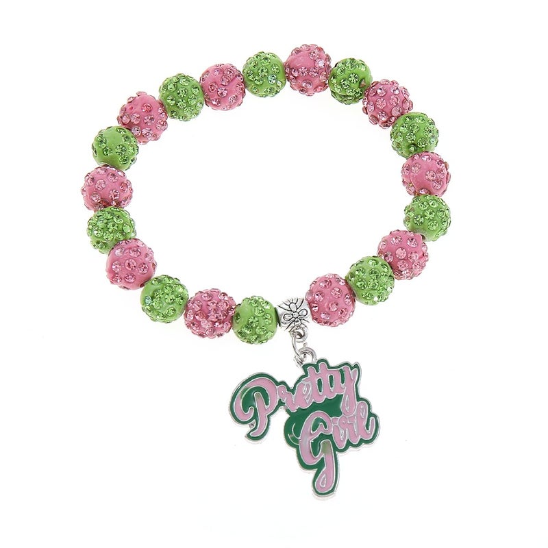 HUSURU Graduation Sorority Gift for Women Greek Sorority Paraphernalia Bracelet Pretty Alpha Charm Bracelet Pink and Green Jewelry Sisterhood Gift - Image 1