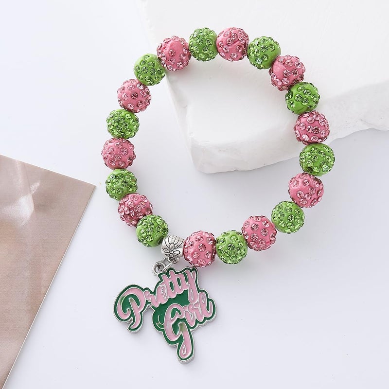 HUSURU Graduation Sorority Gift for Women Greek Sorority Paraphernalia Bracelet Pretty Alpha Charm Bracelet Pink and Green Jewelry Sisterhood Gift - Image 3