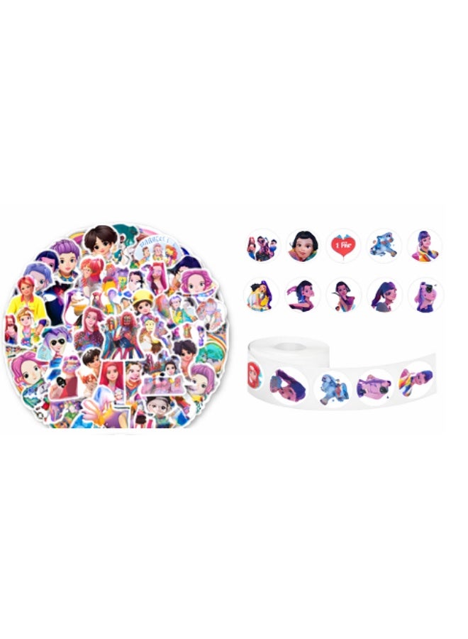 كيبوب مجموعة ملصقات كيبوب بالجملة (600 قطعة) - 100 ملصق فردي + 500 لفة ملصقات | تصميم ميرا، رومي، زوي | ملصقات فينيل لطيفة مقاومة للماء للأطفال والمراهقين وأجهزة الكمبيوتر المحمولة والهواتف ودفاتر القصاصات والهدايا - Image 1