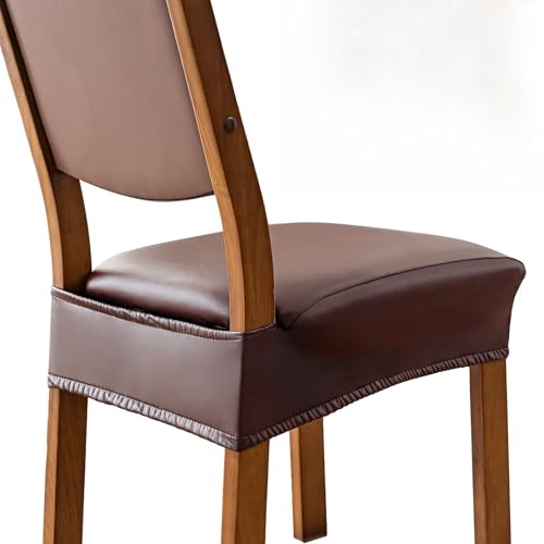 YUEANG Waterproof Seat Covers for Dining Room Chairs Set of 4  PU Leather Removable Washable Chair Seat Slipcovers Rear Covers Coffee