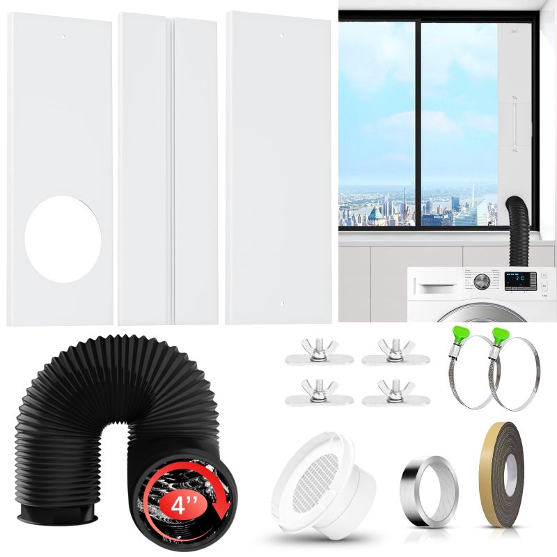 Phopich Dryer Vent Window Kit, 4 inch Adjustable Window Vent Kit with 6.6 Feet Aluminum Foil Hose for Exhaust Ventilation(Adjustable Up to 47 inches) - Image 1