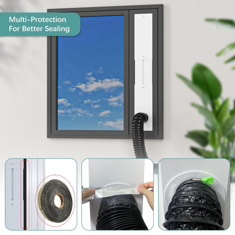 Phopich Dryer Vent Window Kit, 4 inch Adjustable Window Vent Kit with 6.6 Feet Aluminum Foil Hose for Exhaust Ventilation(Adjustable Up to 47 inches) - Image 2