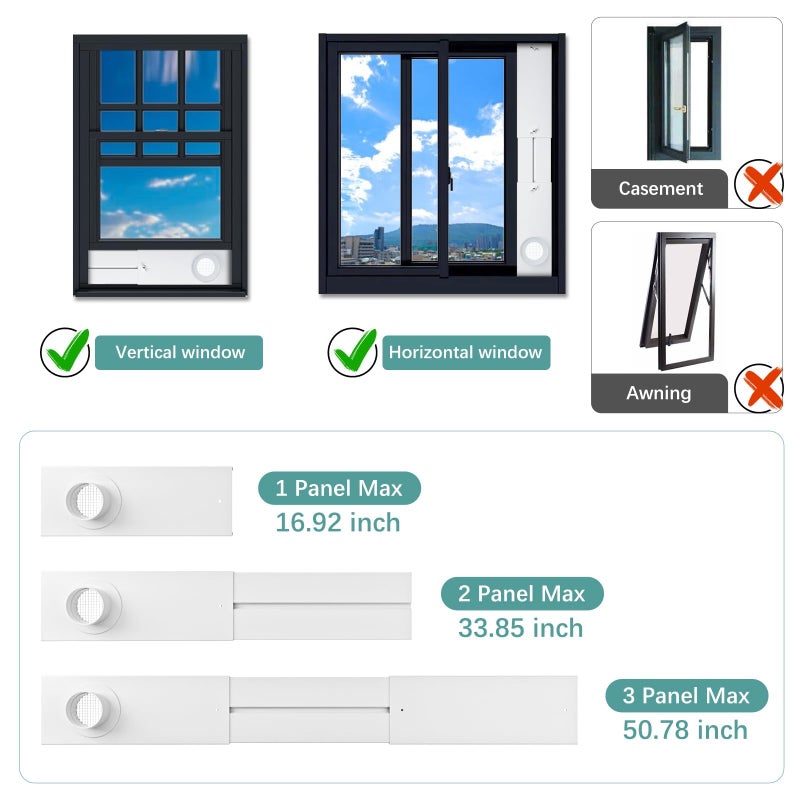 Phopich Dryer Vent Window Kit, 4 inch Adjustable Window Vent Kit with 6.6 Feet Aluminum Foil Hose for Exhaust Ventilation(Adjustable Up to 47 inches) - Image 5