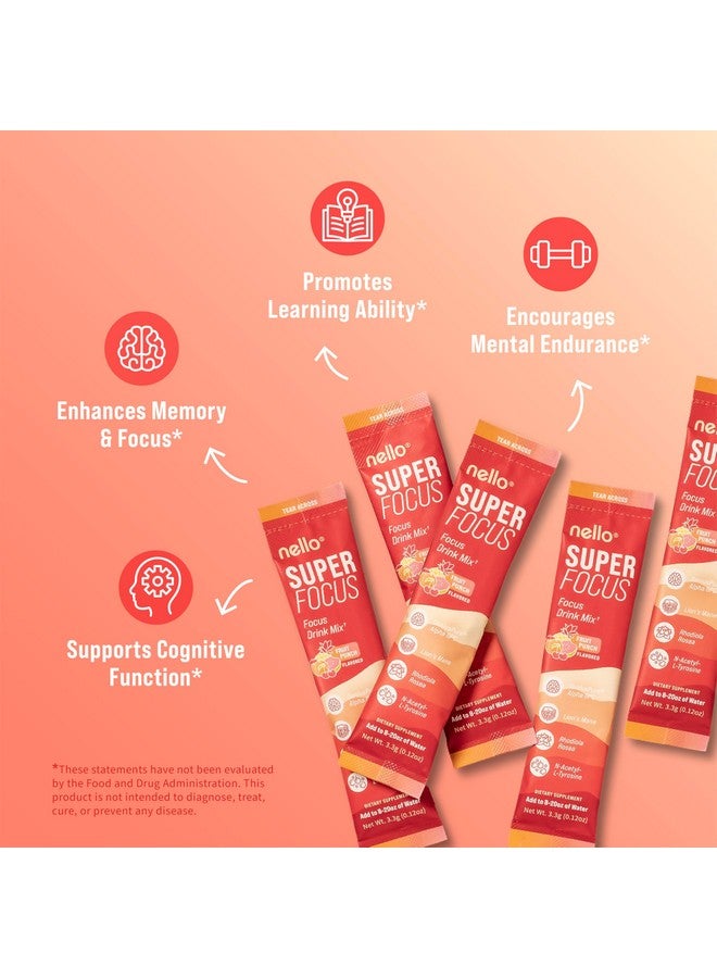 Nello SuperFocus Focus Drink Mix - Fruit Punch Flavor - Alpha GPC, Lion’s Mane, Rhodiola & N-Acetyl L-Tyrosine - Sugar-Free, On-the-Go Packets - 20 Servings - Image 2