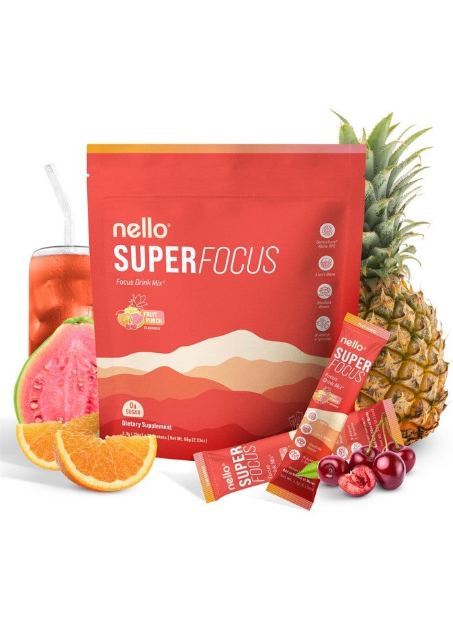 Nello SuperFocus Focus Drink Mix - Fruit Punch Flavor - Alpha GPC, Lion’s Mane, Rhodiola & N-Acetyl L-Tyrosine - Sugar-Free, On-the-Go Packets - 20 Servings - Image 1