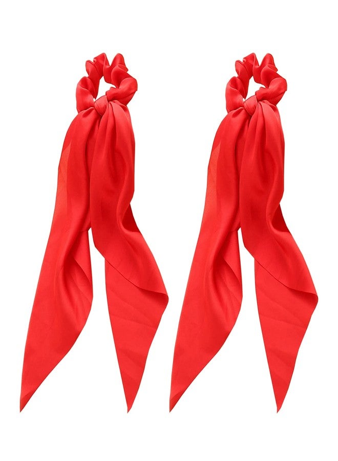 Anikoocory Red Bow Hair Scarf Scrunchies Hair Ties Soft Satin Ponytail Holder for Girls and Women, 2pcs - Image 1