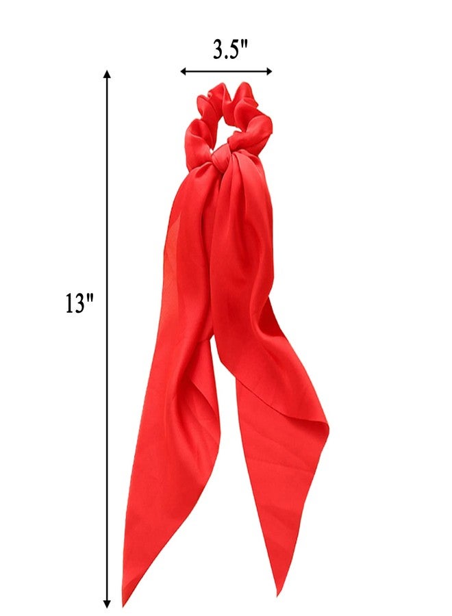 Anikoocory Red Bow Hair Scarf Scrunchies Hair Ties Soft Satin Ponytail Holder for Girls and Women, 2pcs - Image 3