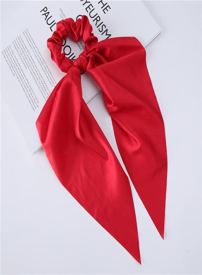 Anikoocory Red Bow Hair Scarf Scrunchies Hair Ties Soft Satin Ponytail Holder for Girls and Women, 2pcs - Image 2