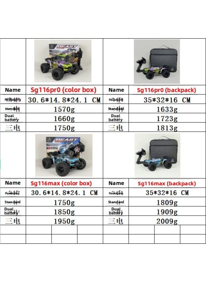 SG116 Remote Control Brushless High-speed Off-road Vehicle 1:16 Scale Professional Climbing Car Remote Control Four-wheel Drive Toy Car Cross-border-Color:SG116PRO + Color Box carbon Brush Version】 - Image 4