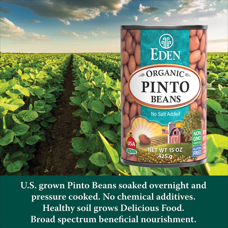 Eden Organic Pinto Beans, 15 oz Can (12-Pack), No Salt Added, Non-GMO, Gluten Free, Vegan, Kosher, U.S. Grown, Heat and Serve, Macrobiotic, Frijol Pinto - Image 3