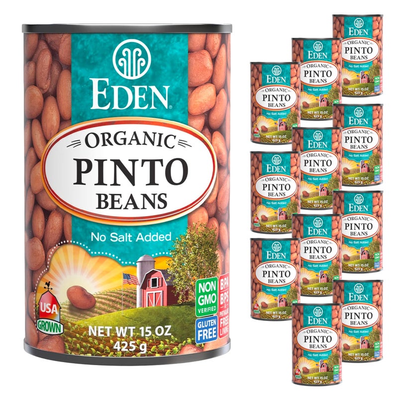 Eden Organic Pinto Beans, 15 oz Can (12-Pack), No Salt Added, Non-GMO, Gluten Free, Vegan, Kosher, U.S. Grown, Heat and Serve, Macrobiotic, Frijol Pinto - Image 1