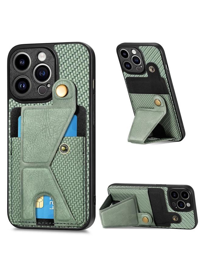 S-TOP Case For iPhone 14 Pro Carbon Fiber Wallet Flip Card K-shaped Holder Phone Case - Image 1