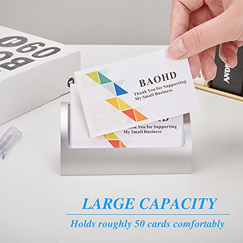 BAOHD Desk Business Card Holder, Modern Metal Aluminum Business Card Display Holder Stand, Desktop Name Card Organizer (Silver) - Image 4