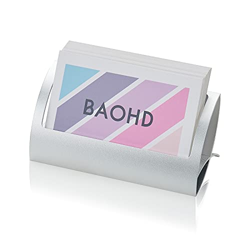 BAOHD Desk Business Card Holder, Modern Metal Aluminum Business Card Display Holder Stand, Desktop Name Card Organizer (Silver) - Image 1