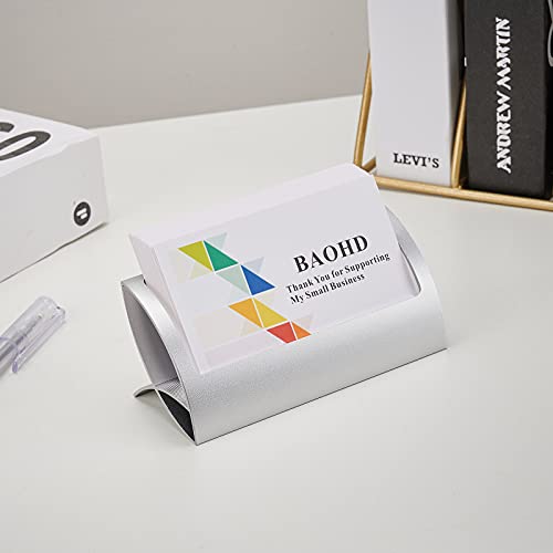 BAOHD Desk Business Card Holder, Modern Metal Aluminum Business Card Display Holder Stand, Desktop Name Card Organizer (Silver) - Image 5
