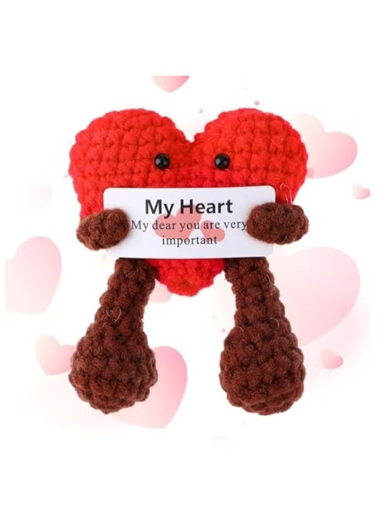 دمية كروشيه على شكل قلب، دمية يدوية الصنع للدعم العاطفي، دمية كروشيه يدوية الصنع لعيد الحب مع بطاقة معايدة إيجابية، هدية كروشيه على شكل قلب لها أو له (قلب) - Image 1
