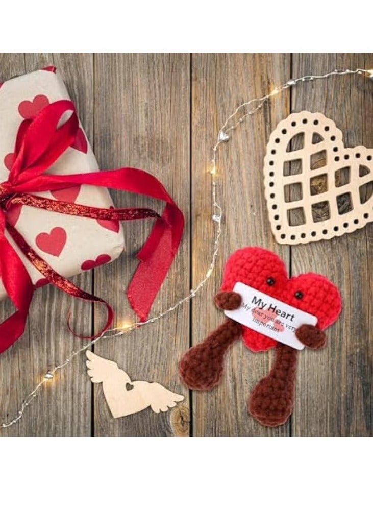 دمية كروشيه على شكل قلب، دمية يدوية الصنع للدعم العاطفي، دمية كروشيه يدوية الصنع لعيد الحب مع بطاقة معايدة إيجابية، هدية كروشيه على شكل قلب لها أو له (قلب) - Image 2
