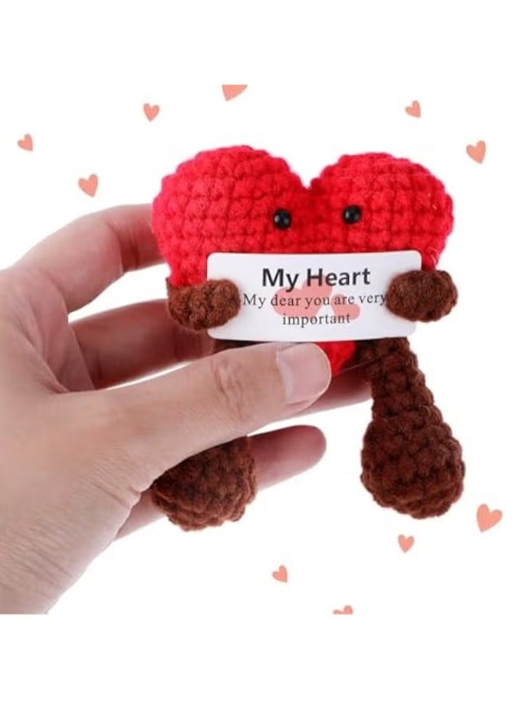 دمية كروشيه على شكل قلب، دمية يدوية الصنع للدعم العاطفي، دمية كروشيه يدوية الصنع لعيد الحب مع بطاقة معايدة إيجابية، هدية كروشيه على شكل قلب لها أو له (قلب) - Image 3