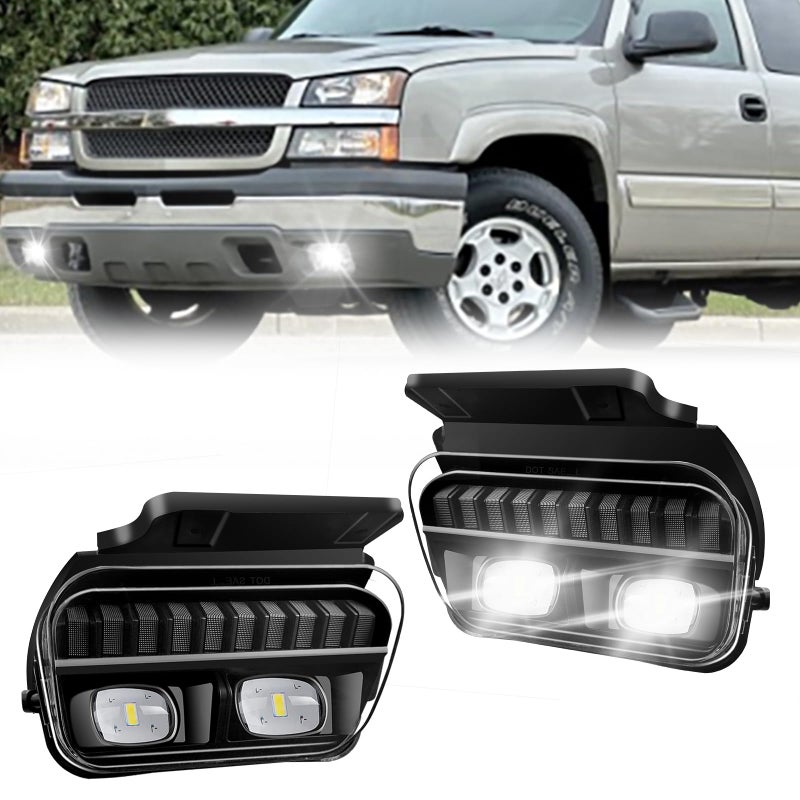 BOXLIGHT LED Fog Lights Compatible with 2003 2004 2005 2006 2007 Chevy Silverado All Models/ 2002 2003 2004 2005 2006 Chevy Avalanche, 1 Pair Front Bumper Driving Fog Lamps with Clear Lens - Image 1
