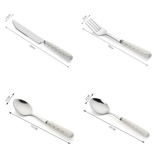 MGeezz Stainless Steel Spoons, Forks & Knives Set of 24 with Stand and Ceramic Handle (Block Print) - Image 4