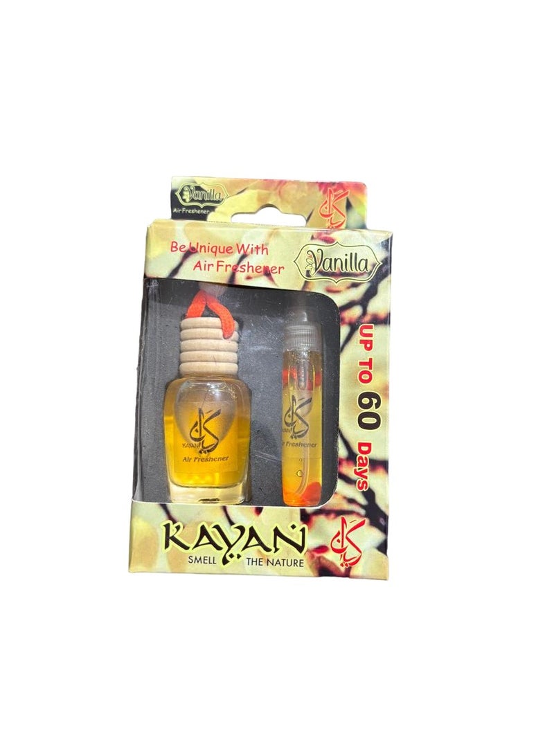 Kayan 2 in 1 car air freshener, hanging air freshener and car air freshener bottle with vanilla scent