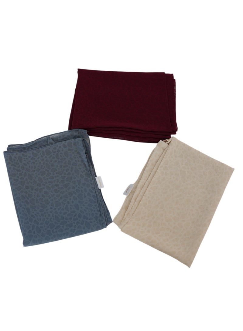 Moja 3 Pcs Hijab Set for Women | Premium Chiffon Hijab Scarf Combo | Bubble Marble Soft Lightweight Hijabs - Image 4