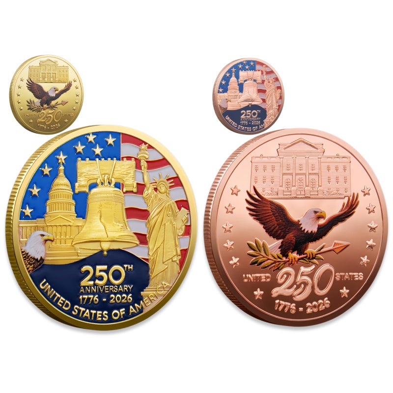 BADAO 2PCS 250th Anniversary Commemorative CoinsAmerican FlagLiberty Bell Design Collectible Coins250th Birthday157Inch Durable Metal Anniversary Coins for DisplayCollectorsGift IdeaPatriotic Design - Image 3