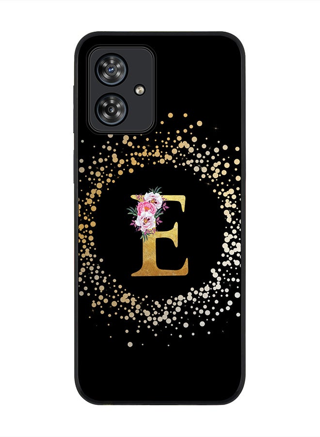 Stylizedd Rugged Black Case for Motorola Moto G54 / Motorola Moto G54 Power / Motorola Moto G64 5G,Custom Monogram Initial Letter Floral Alphabet - E (Black) - Image 1