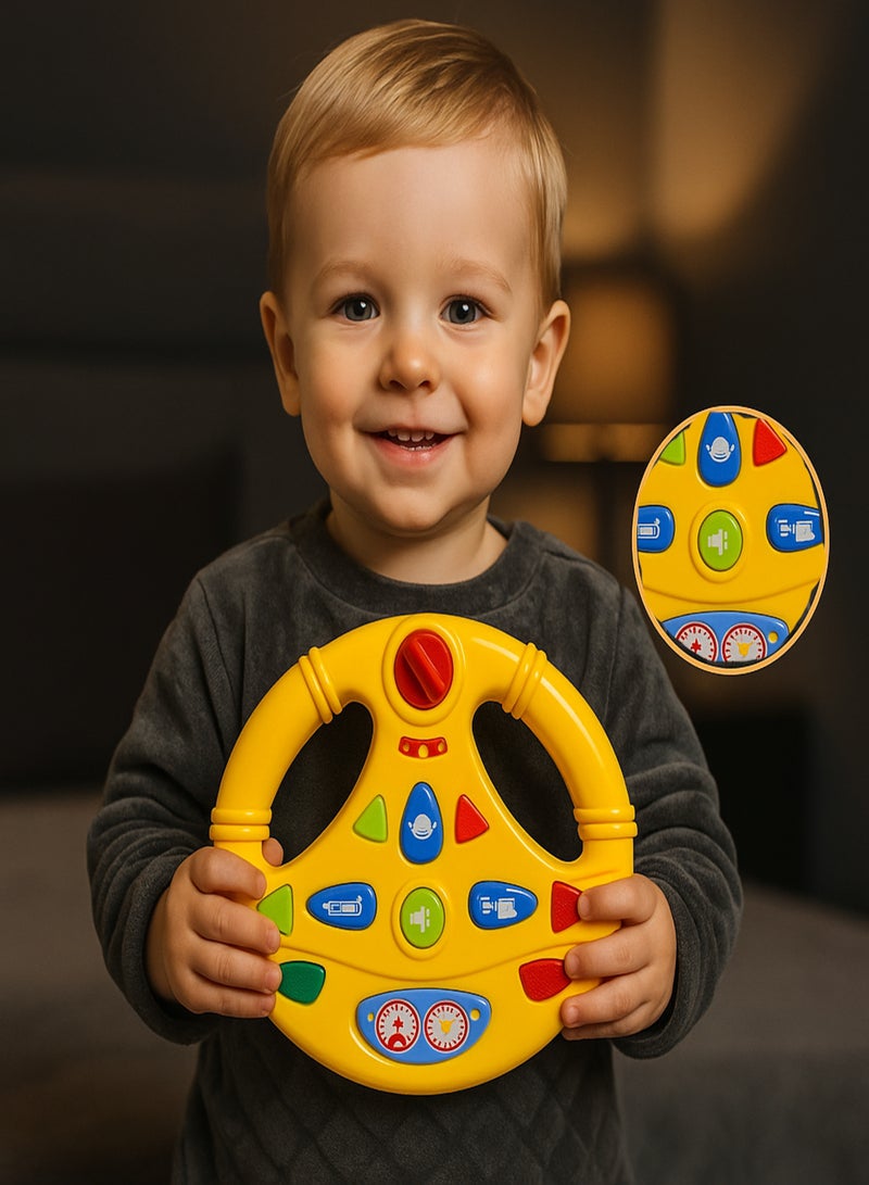 شو وو مقود سيارة ألعاب إلكتروني للأطفال – لعبة عجلة قيادة دوارة  تفاعلية مع أصوات ومؤثرات ضوئية، مقاس 20 سم - Image 5