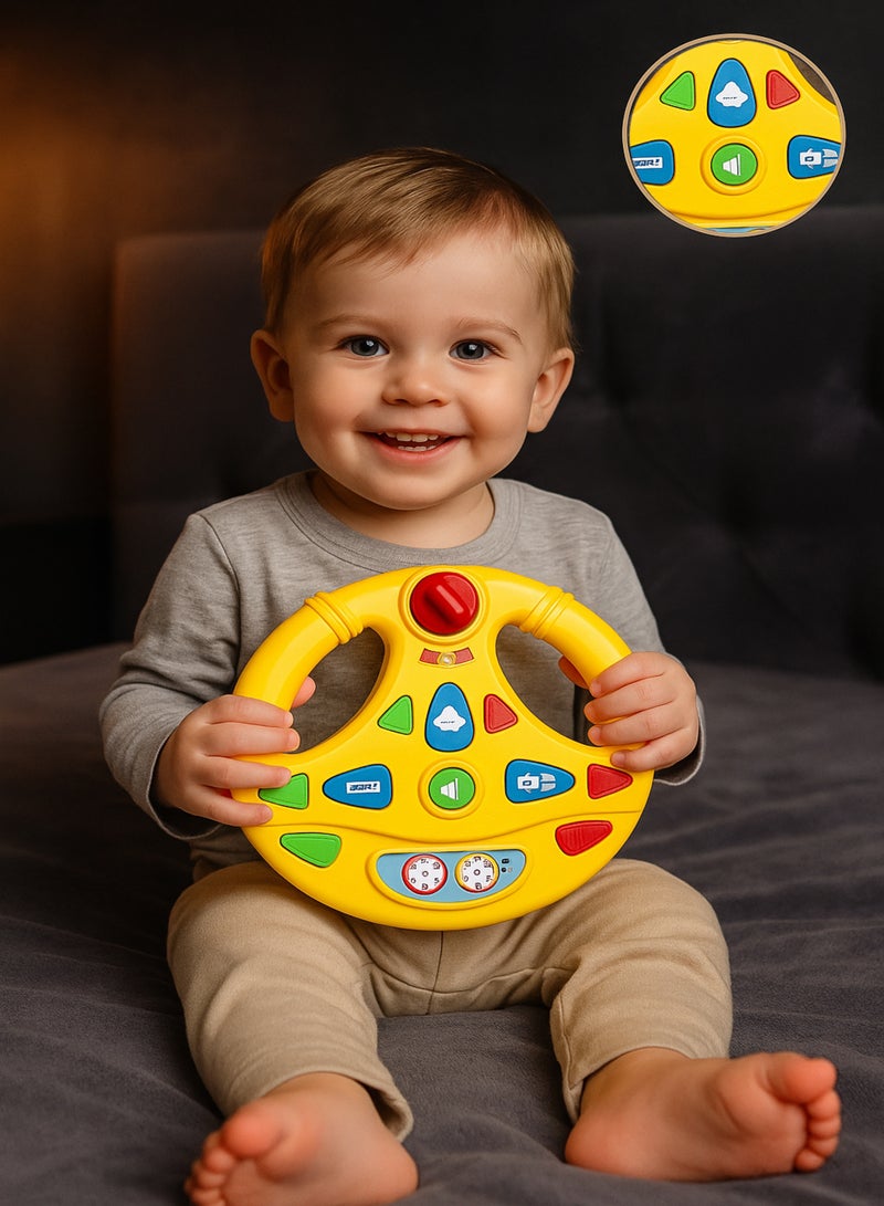 شو وو مقود سيارة ألعاب إلكتروني للأطفال – لعبة عجلة قيادة دوارة  تفاعلية مع أصوات ومؤثرات ضوئية، مقاس 20 سم - Image 2