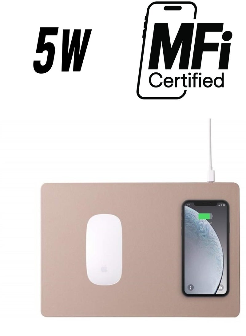 Pout H3 - Qi Wireless Charging Mouse Pad Mat for iPhone, Airpod, Samsung Galaxy (Latte Cream) - Image 1