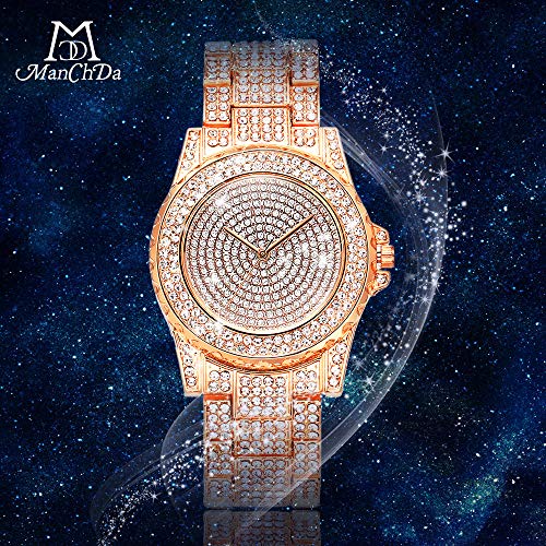 ManChDa Luxury Ladies Watch Iced Out Watch with Quartz Movement Crystal Rhinestone Diamond Watches for Women Stainless Steel Wristwatch Full Diamonds Mothers Day Gifts - Image 2