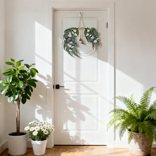 Kuabiz Spring Eucalyptus Wreath for Front Door 15.7" Artificial Spring Greenery Wreath with Olive Leaves Daisy Flower Summer Wreaths All Season for Farmhouse Porch Window Hanging Wall Home Decor - Image 3