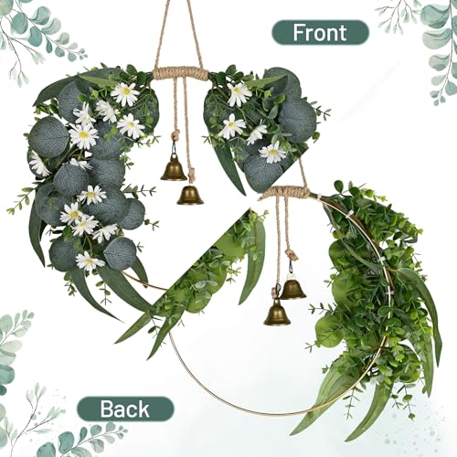 Kuabiz Spring Eucalyptus Wreath for Front Door 15.7" Artificial Spring Greenery Wreath with Olive Leaves Daisy Flower Summer Wreaths All Season for Farmhouse Porch Window Hanging Wall Home Decor - Image 5
