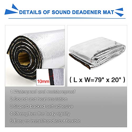 uxcell 394mil 10mm 10.76sqft Sound Deadening Mat Aluminum Foil Foam Car Fender Engine Heat Sound Deadener Insulation Mat 79" x 20" for Car - Image 2