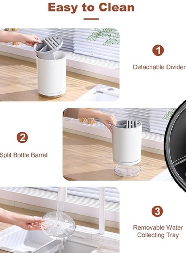 LL Universal Space-Saving Knife Block Organizer with Multi-Slot Design – Rust-Proof Plastic Cutlery Holder with Drain Tray & Dedicated Scissor Slot, Countertop Storage Rack for Knives, Forks, Spoons, Chopsticks – White & Gray - Image 4