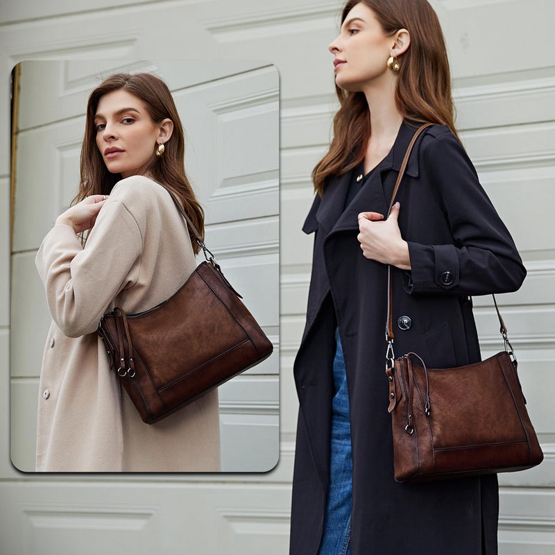 Iswee Leather Crossbody Bags for Women Shoulder Purse Medium Hobo Genuine Leather Satchel Purses and Handbags (Coffee) - Image 2