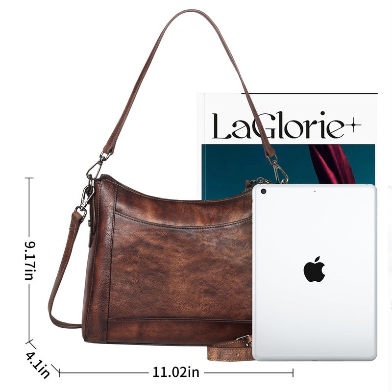 Iswee Leather Crossbody Bags for Women Shoulder Purse Medium Hobo Genuine Leather Satchel Purses and Handbags (Coffee) - Image 3