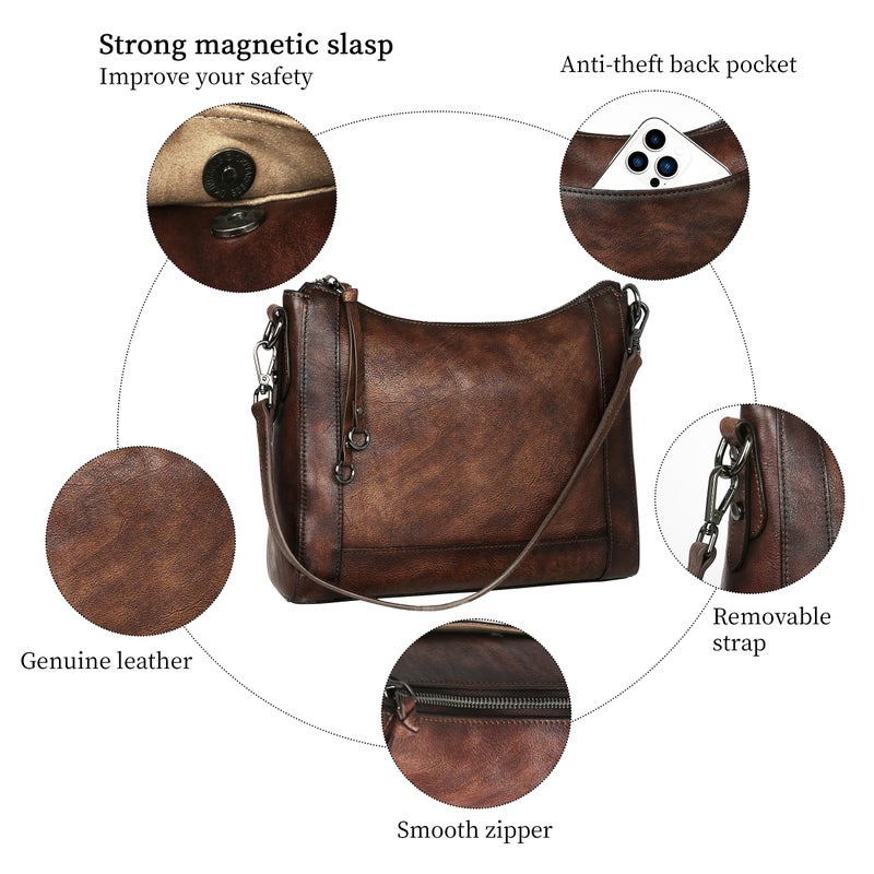 Iswee Leather Crossbody Bags for Women Shoulder Purse Medium Hobo Genuine Leather Satchel Purses and Handbags (Coffee) - Image 5