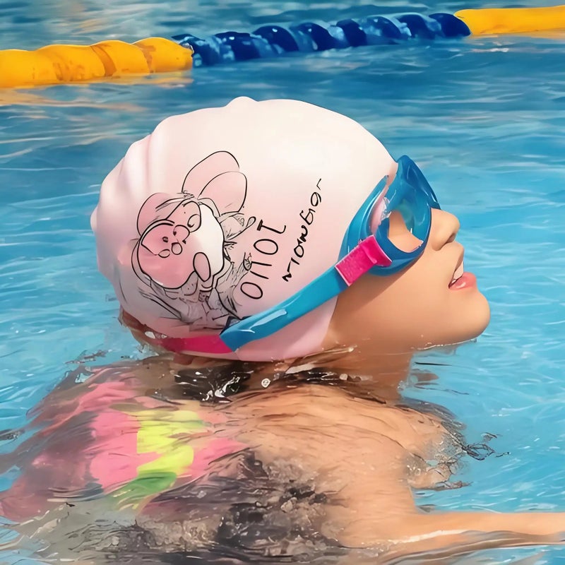 Bluejw Fashionable 100% Eco-Friendly Silicone Swim Cap Kids Mermaid Design with  Logo Print Good Stretch & Leak-Proof - Image 3