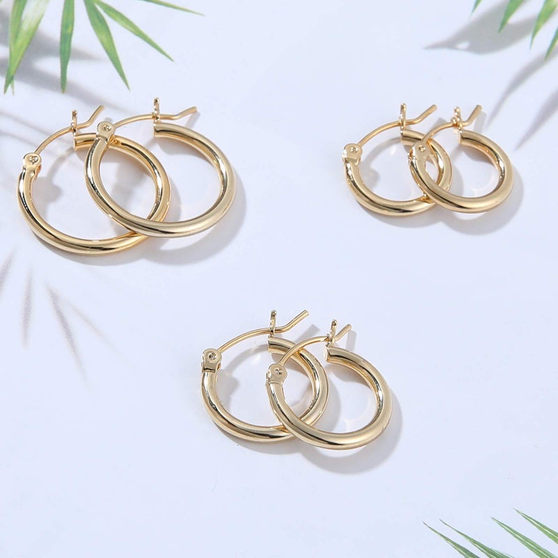 Gacimy Small 14K Gold Plated Hoop Earrings for Women, 14K Gold Plated Hoops with 925 Sterling Silvertone Post, Yellow Color 14 16 20mm Small Earrings for Women - Image 5