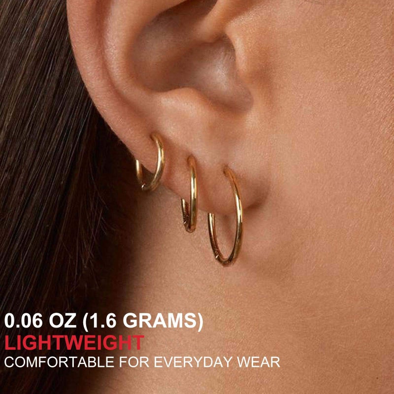 Gacimy Small 14K Gold Plated Hoop Earrings for Women, 14K Gold Plated Hoops with 925 Sterling Silvertone Post, Yellow Color 14 16 20mm Small Earrings for Women - Image 2