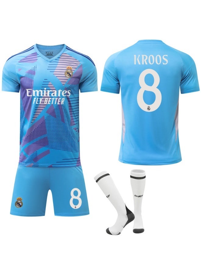 Real Madrid 2024-2025 season #8 KROOS Real Madrid football jersey shorts socks set children's size and adult size, a gift for fans and friends - Image 1
