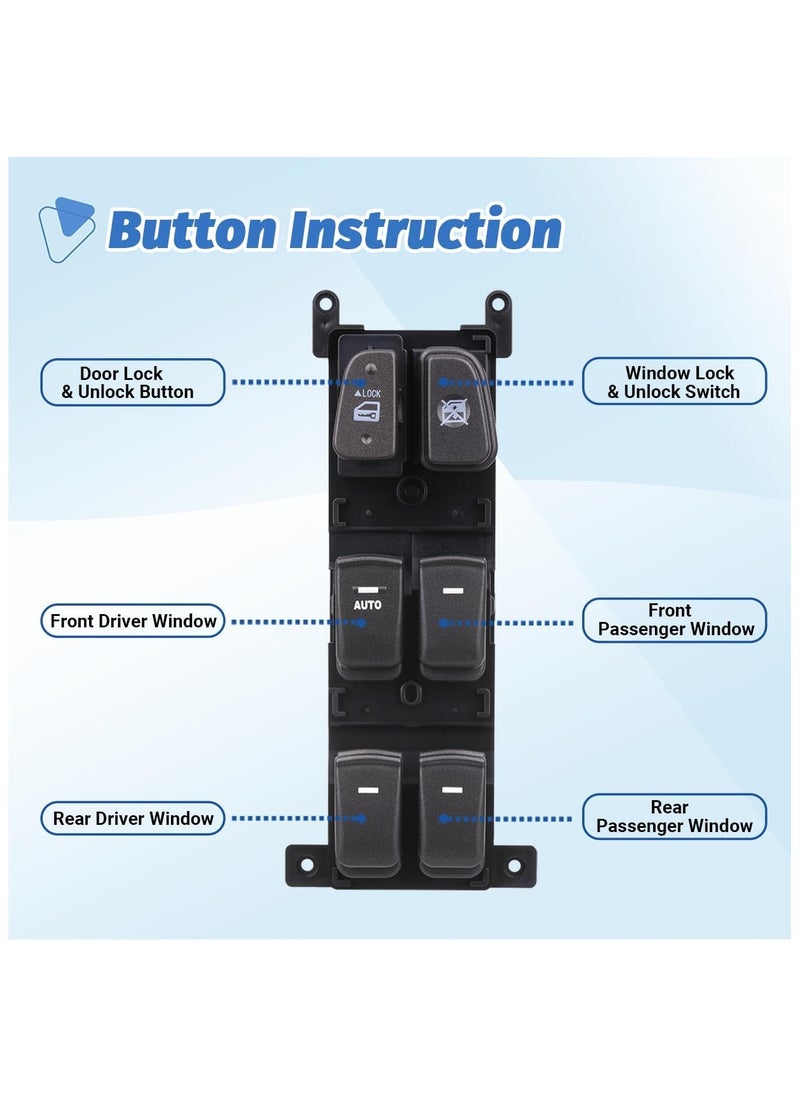 Power Main Window Switch Master Control Compatible with 2009 2010 Hyundai Sonata Door Lock Button Controller Front Left Driver Side Replacement OEM 93570-3K600 935703K600 641-51097L