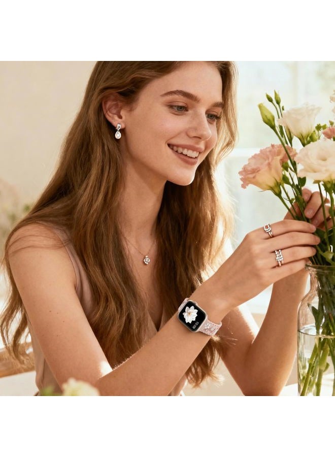 Getino Floral Band Compatible with Apple Watch Bands For Women 40mm 42mm 41mm 38mm 44mm 45mm 46mm 49mm, Cute Engraved Flower Soft Comfortable Silicone Strap for iWatch Series 11 10 9 8 7 6 5 4 3-1 SE - Image 2