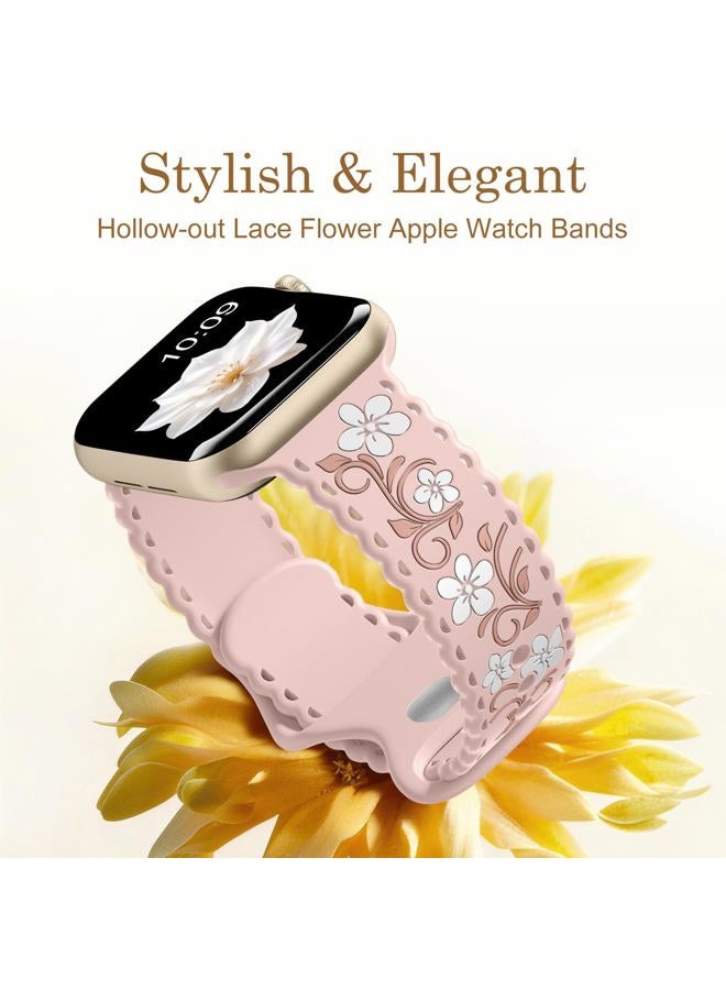 Getino Floral Band Compatible with Apple Watch Bands For Women 40mm 42mm 41mm 38mm 44mm 45mm 46mm 49mm, Cute Engraved Flower Soft Comfortable Silicone Strap for iWatch Series 11 10 9 8 7 6 5 4 3-1 SE - Image 3