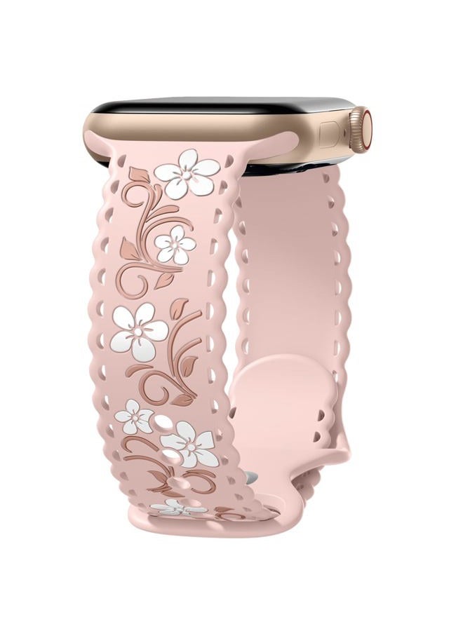 Getino Floral Band Compatible with Apple Watch Bands For Women 40mm 42mm 41mm 38mm 44mm 45mm 46mm 49mm, Cute Engraved Flower Soft Comfortable Silicone Strap for iWatch Series 11 10 9 8 7 6 5 4 3-1 SE - Image 1